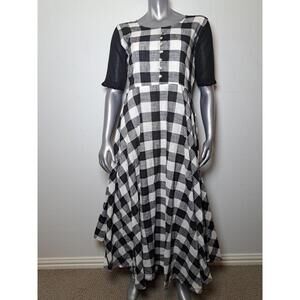 Vintage Jean Leslie Black White Dress with Red Piping Trim size 10   0014